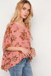 Floral Multi Peach High Low Round Neck Top /3-2-1 - Tasha Apparel Wholesale