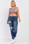 Junior Plus Mocha Sleeveless Multi Patch Detail Self-Tie Sides Distress Crop Top /2-2-2 - Tasha Apparel Wholesale