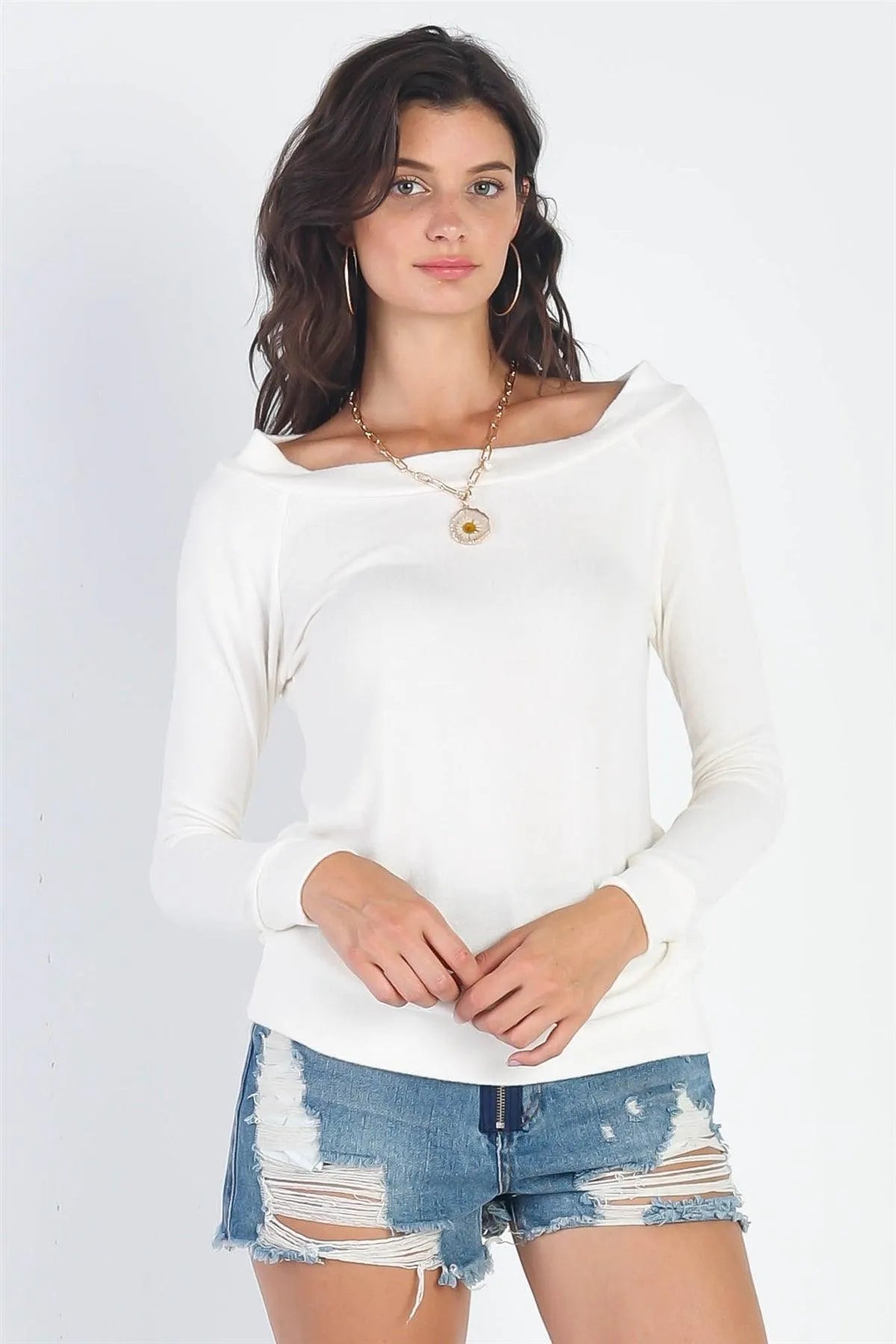 Ivory Soft Flannel Long Sleeve Top - Tasha Apparel Wholesale