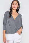 Grey Lightweight Soft Front Knot Twist Drape Asymmetric Top /2-2-2 - Tasha Apparel Wholesale