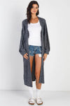 Charcoal Knit Open Front Two Pocket Long Sleeve Cardigan /1-1-1 - Tasha Apparel Wholesale