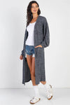 Charcoal Knit Open Front Two Pocket Long Sleeve Cardigan /2-2 - Tasha Apparel Wholesale