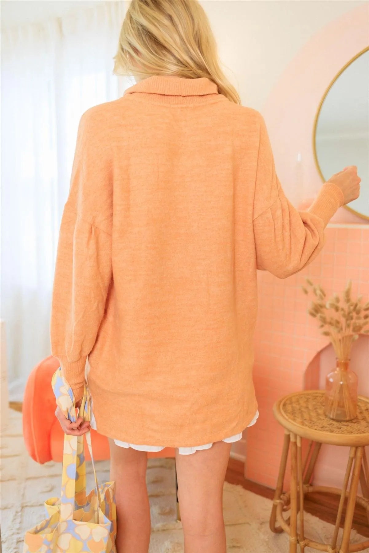 Sherbet Flannel Turtle Neck Juliette Sleeve Top /1-1-1 - Tasha Apparel Wholesale