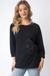 Black Cotton Side Bow Detail Long Sleeve Top /1-1-1 - Tasha Apparel Wholesale