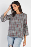 Black Plaid Flare Hem Midi Sleeve Top /1-1-1 - Tasha Apparel Wholesale
