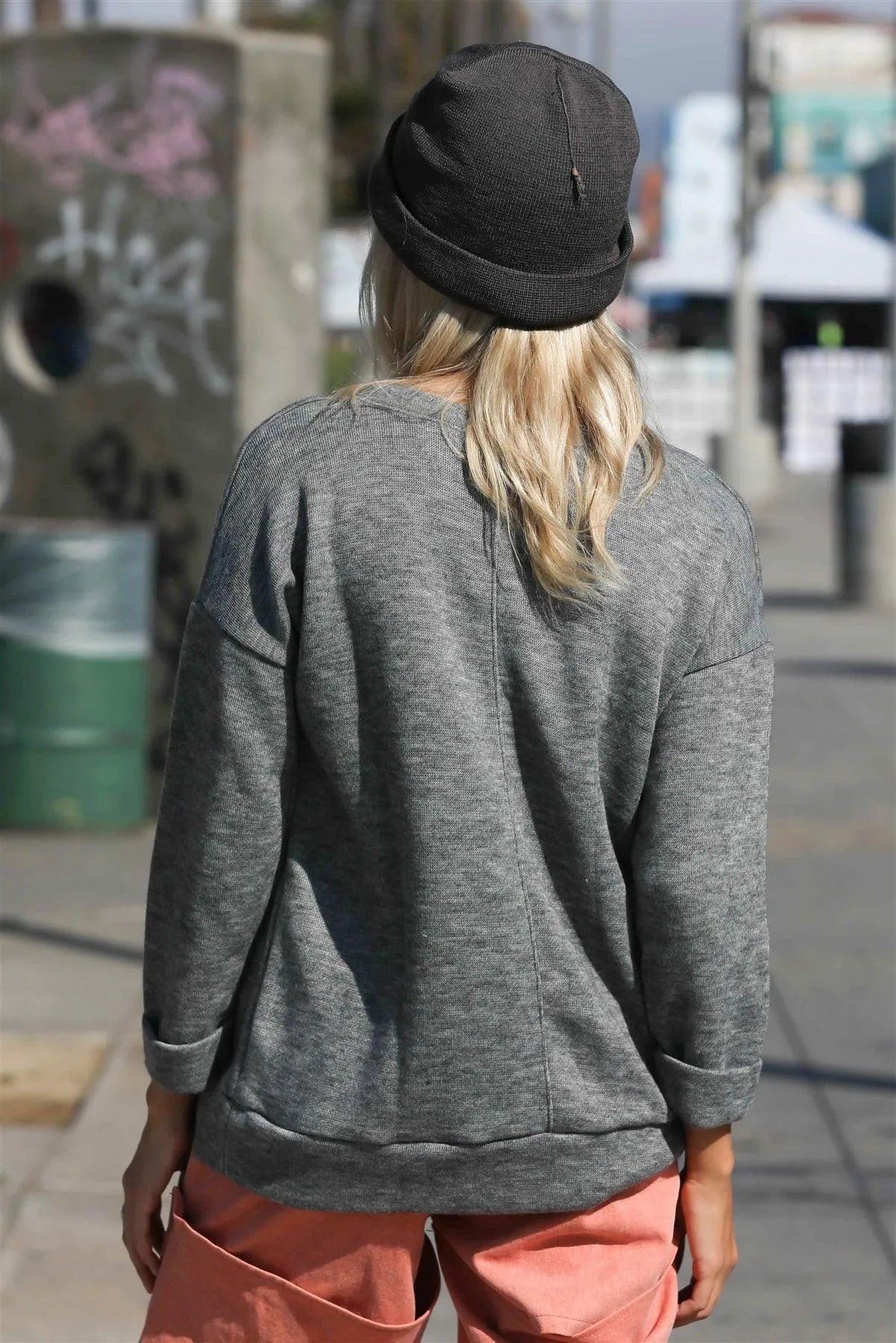 Heather Grey Cuffed Long Sleeve Top /1-1-1 - Tasha Apparel Wholesale