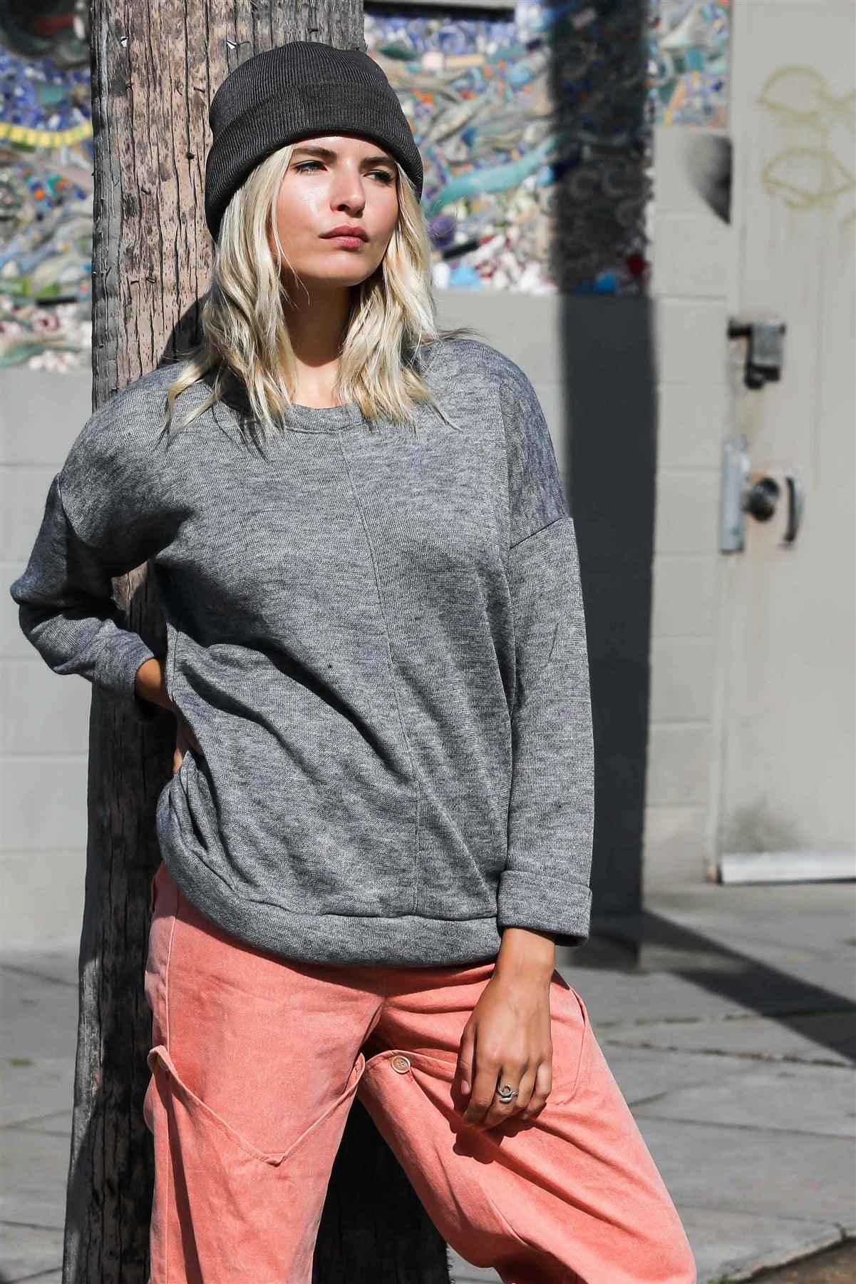 Heather Grey Cuffed Long Sleeve Sweater /1-1-1