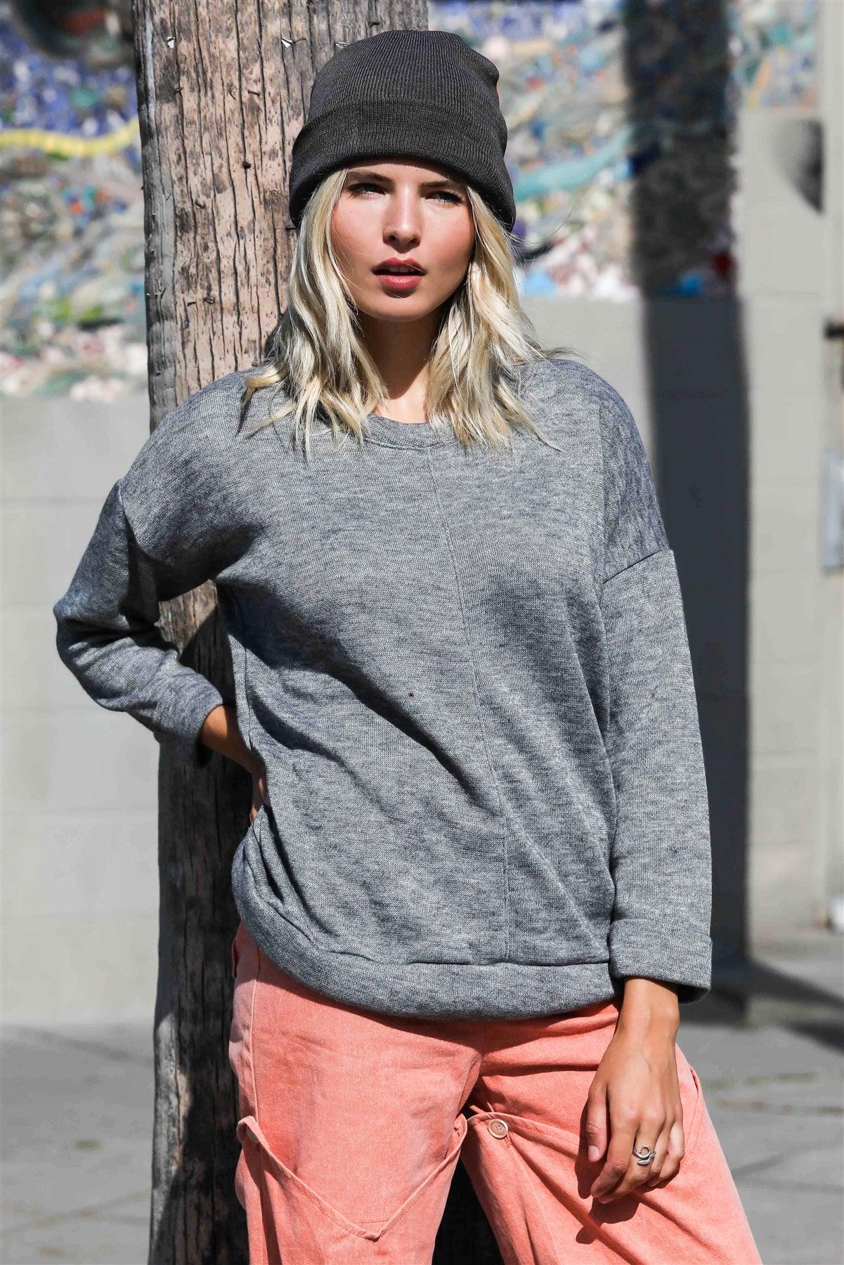 Heather Grey Cuffed Long Sleeve Sweater /3-2