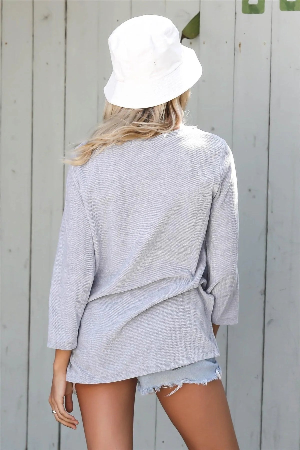Silver Velvet Textured Kimono Midi Sleeve Top /1-1-1 - Tasha Apparel Wholesale