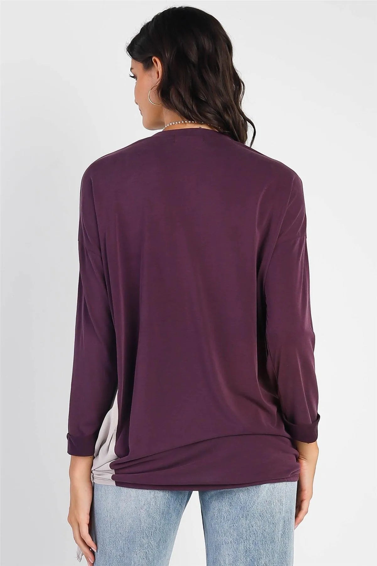 Plump Color Block Long Sleeve Twist Tie Detail Top /1-1-1 - Tasha Apparel Wholesale