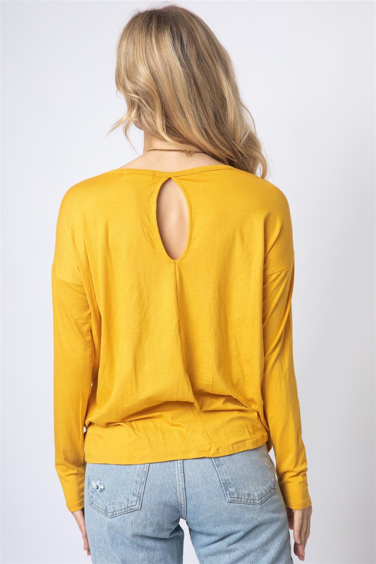 Mustard Front Twisted Detail Long Sleeve Top /1-1-1