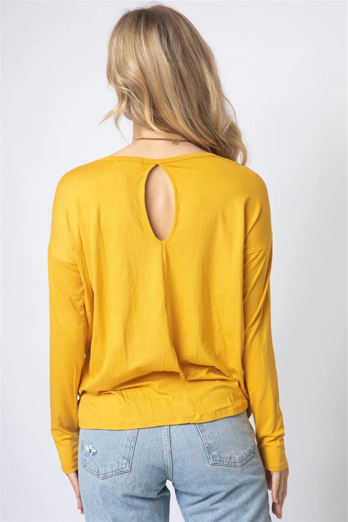Mustard Front Twisted Detail Long Sleeve Top /1-2-2 - Tasha Apparel Wholesale