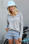 Heather Grey Gradient Neck Detail Long Sleeve Sweater /1-3-1 - Tasha Apparel Wholesale