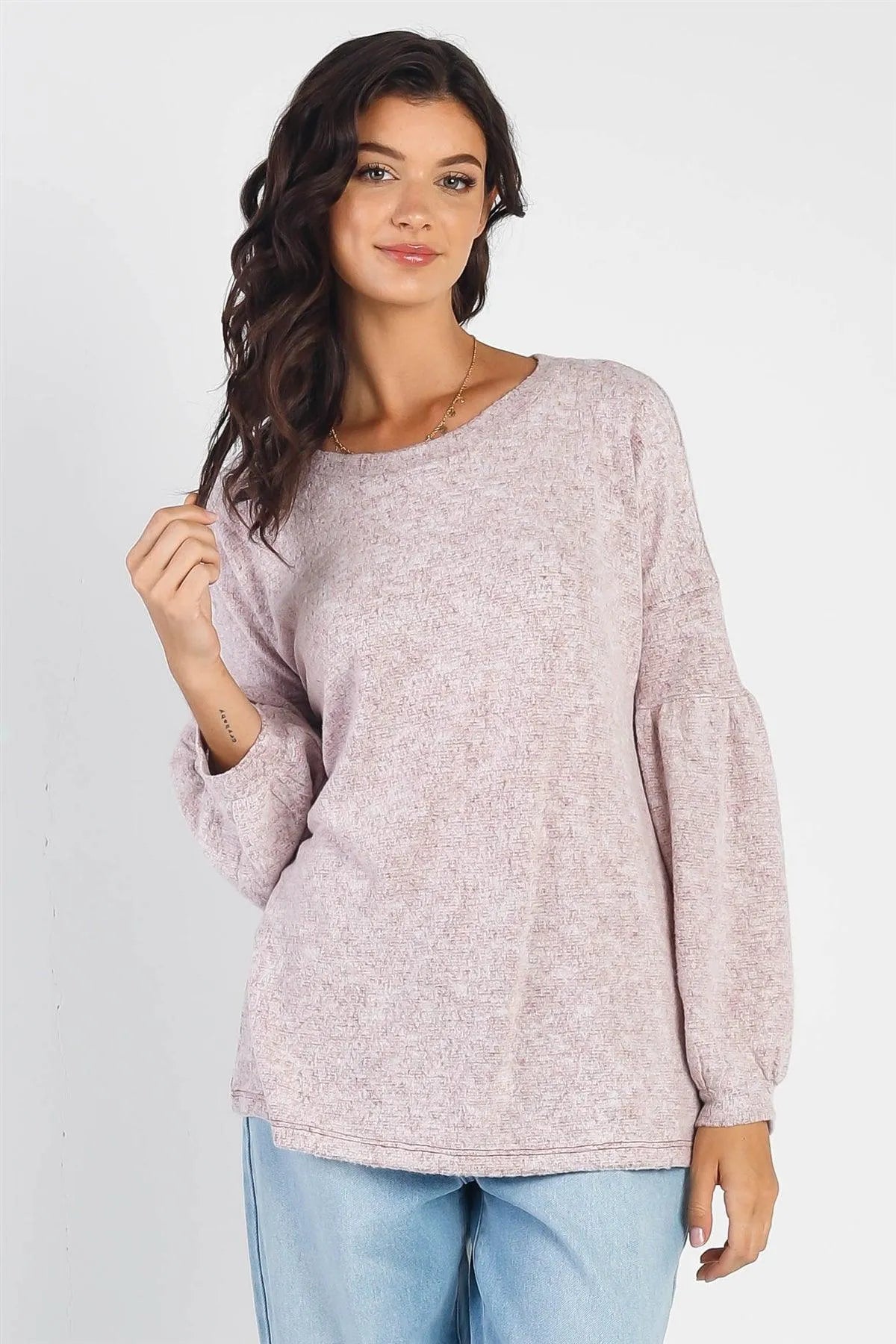 Burgundy Round Neck Juliette Long Sleeve Top - Tasha Apparel Wholesale