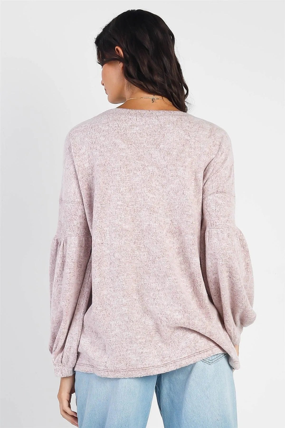 Burgundy Round Neck Juliette Long Sleeve Top - Tasha Apparel Wholesale