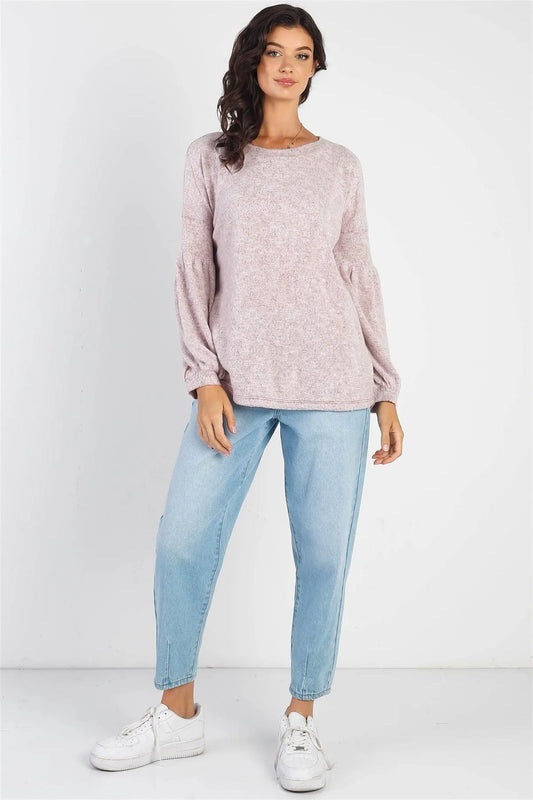 Burgundy Round Neck Juliette Long Sleeve Top /1-2-1 - Tasha Apparel Wholesale