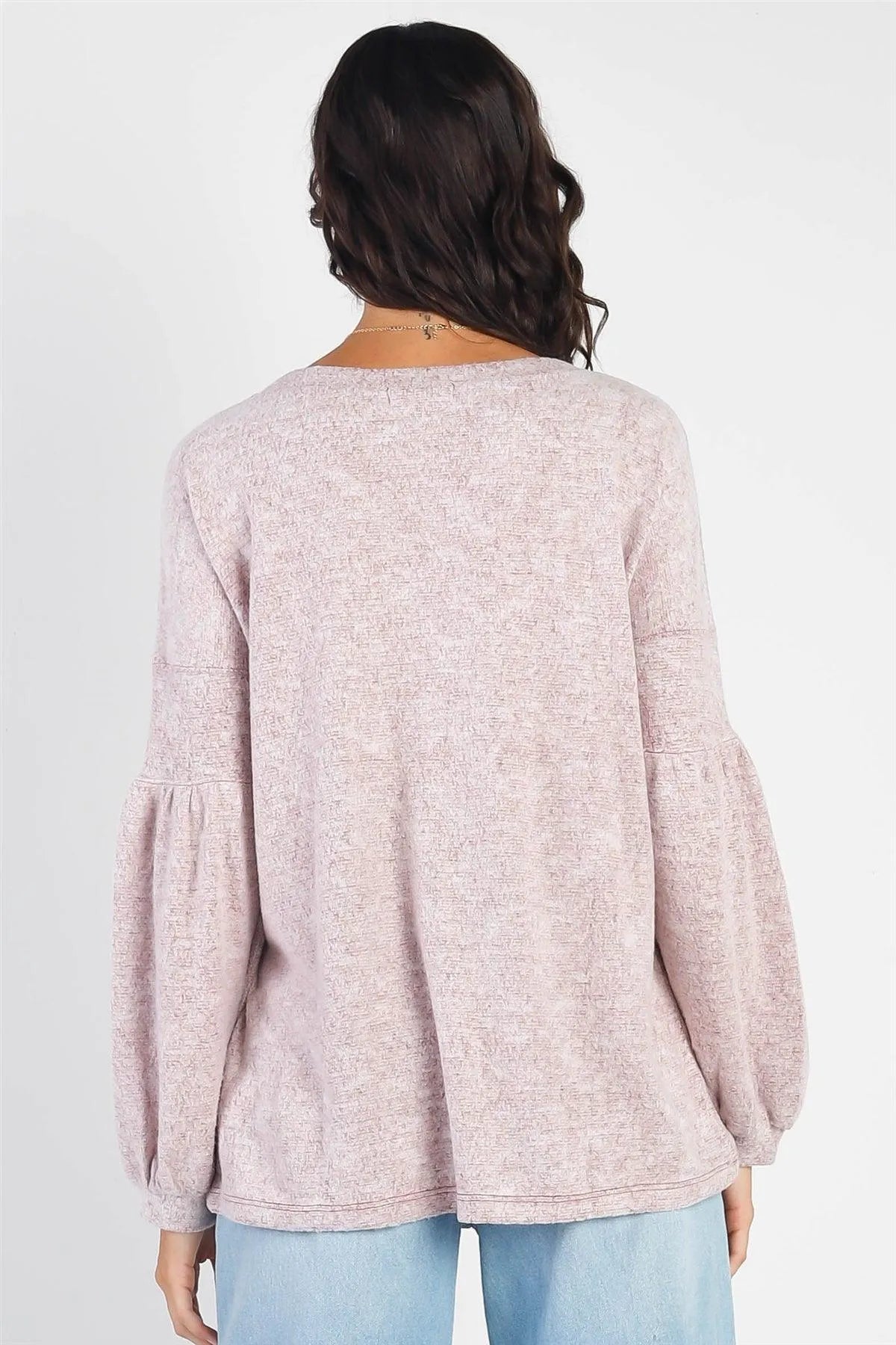 Burgundy Round Neck Juliette Long Sleeve Top /1-2-1 - Tasha Apparel Wholesale