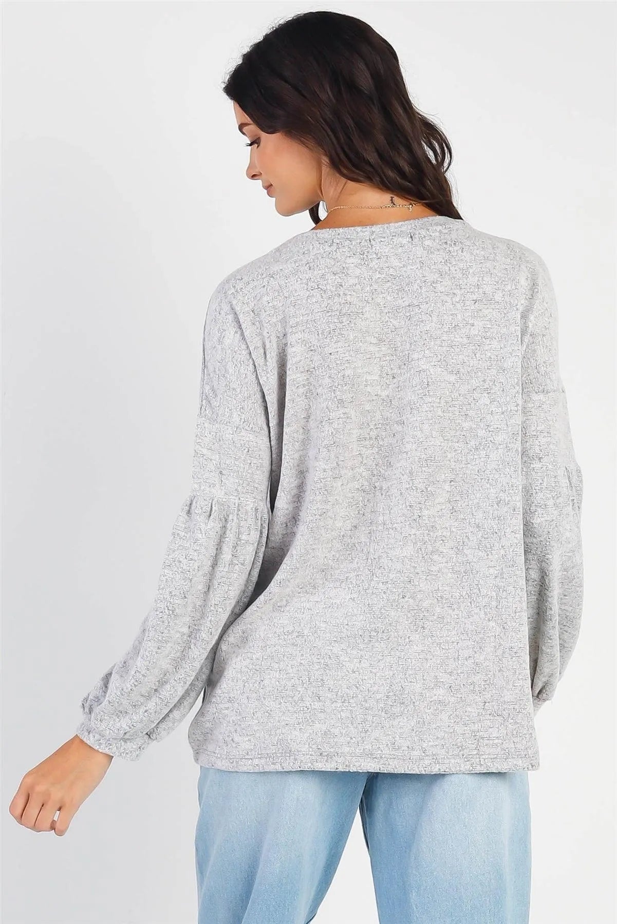 Heather Grey Round Neck Juliette Long Sleeve Top /2-1 - Tasha Apparel Wholesale