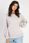 Taupe Round Neck Juliette Long Sleeve Top /1-1-1 - Tasha Apparel Wholesale