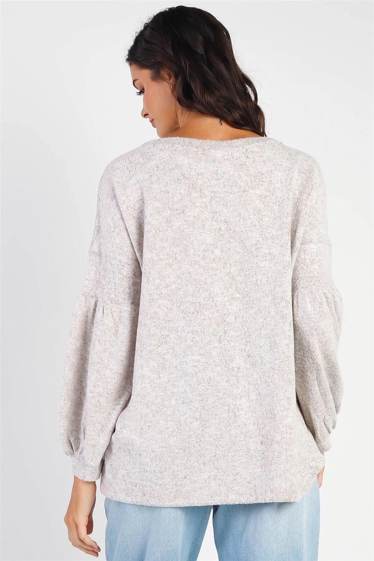 Taupe Round Neck Juliette Long Sleeve Top /1-1-1 - Tasha Apparel Wholesale