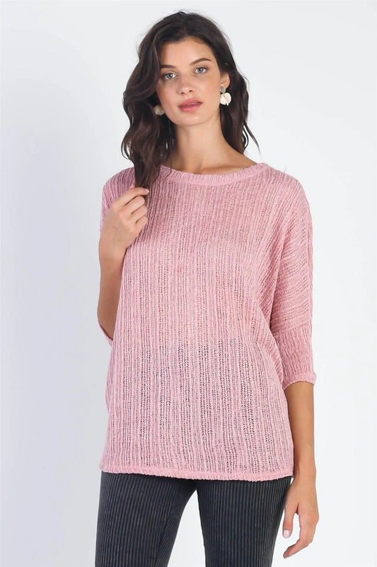 Rose Knit Dolman Midi Sleeve Top - Tasha Apparel Wholesale