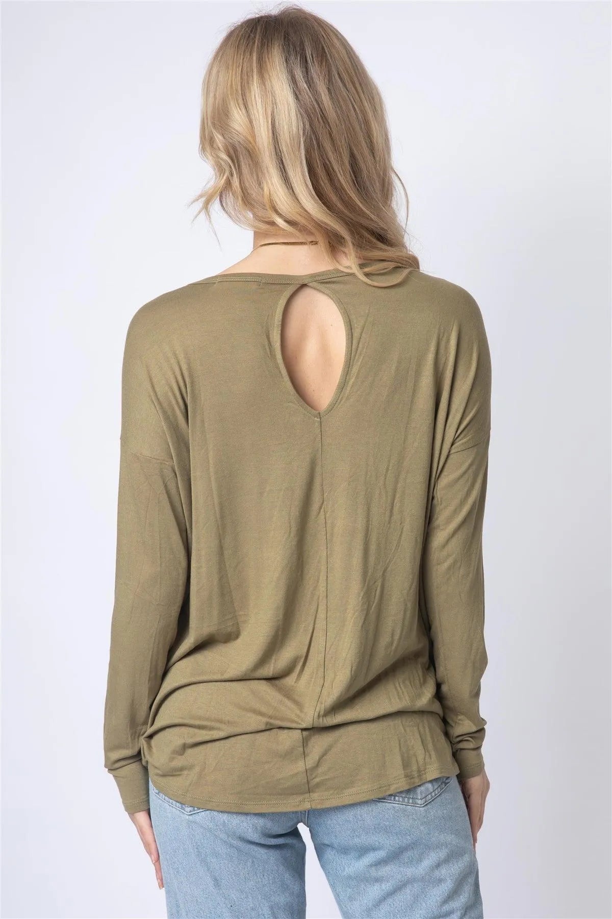 Olive Front Twisted Detail Long Sleeve Top /1-1-1 - Tasha Apparel Wholesale