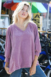 Mauve Velvet Textured V-Neck Balloon Sleeve Top /1-1-1 - Tasha Apparel Wholesale