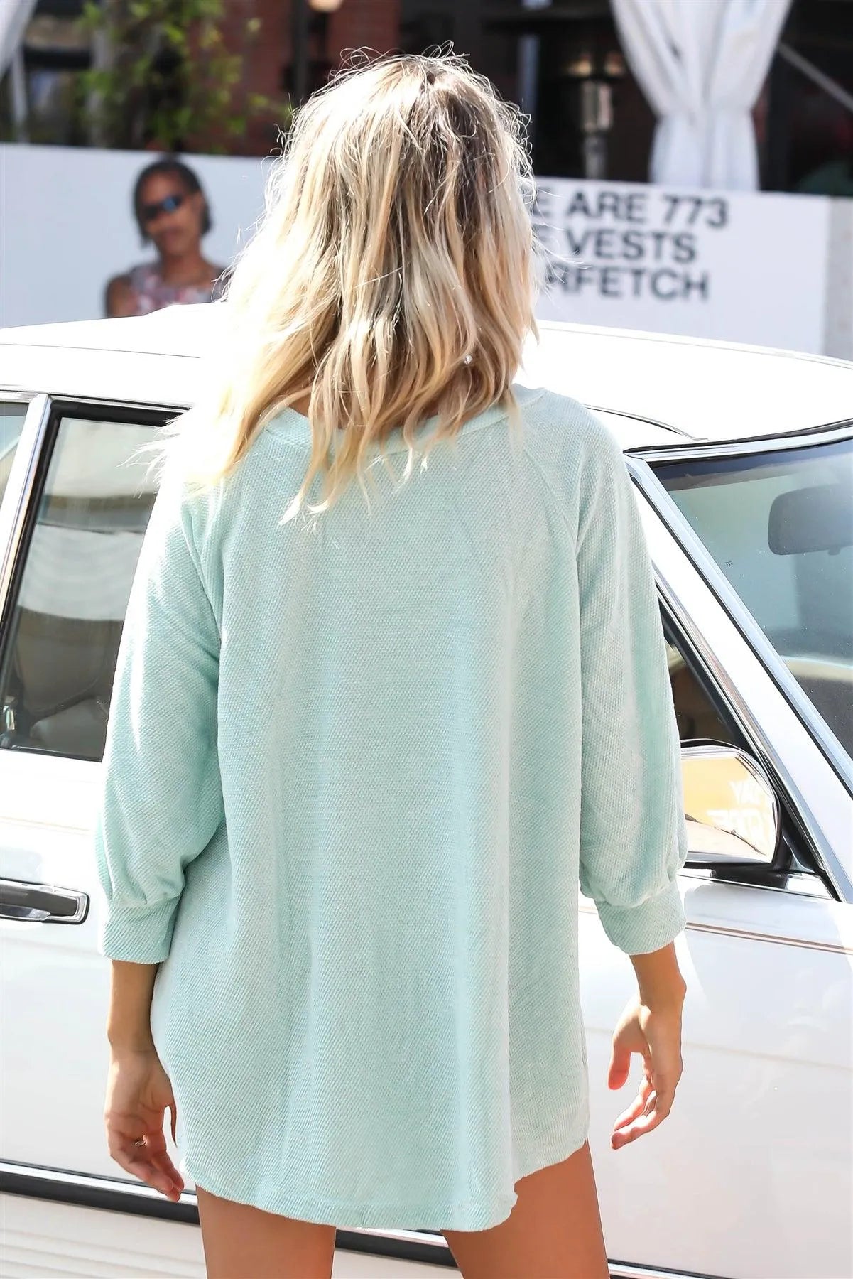 Mint Velvet Textured V-Neck Midi Balloon Sleeve Top /1-1-1 - Tasha Apparel Wholesale