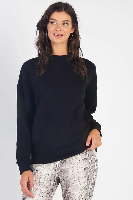 Black Cotton Long Sleeve Sweatshirt /1-1-1 - Tasha Apparel Wholesale