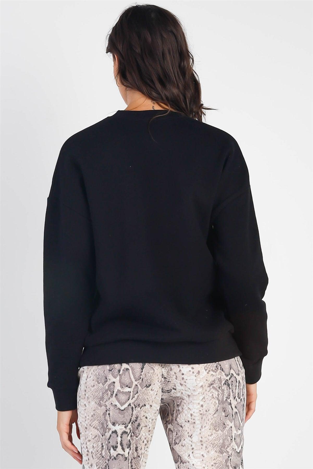 Black Cotton Long Sleeve Sweatshirt /1-1-1