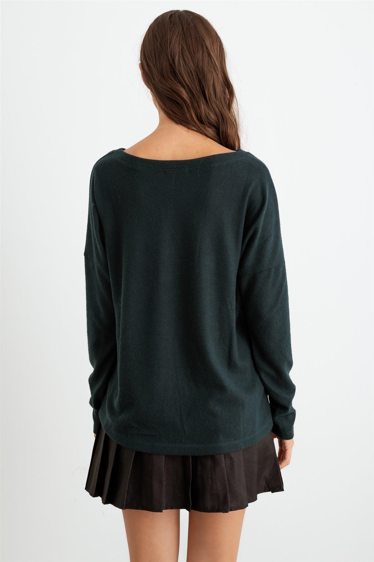 Hunter Green Long Sleeve Crew Neck Soft To Touch Top /1-1-1
