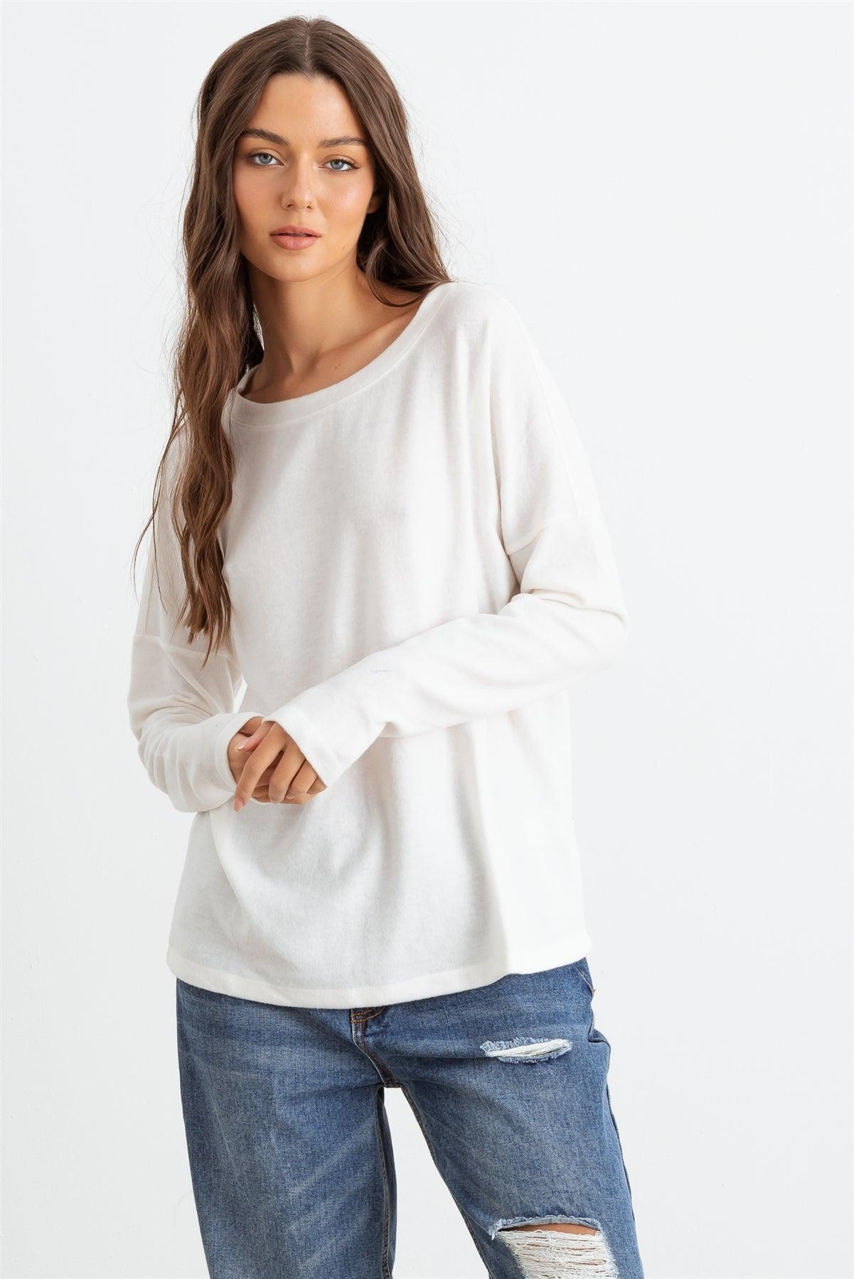 Off-White Long Sleeve Crew Neck Soft To Touch Top /1-1-1