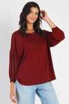 Burgundy Long Sleeve Puff Ballon Top - Tasha Apparel Wholesale