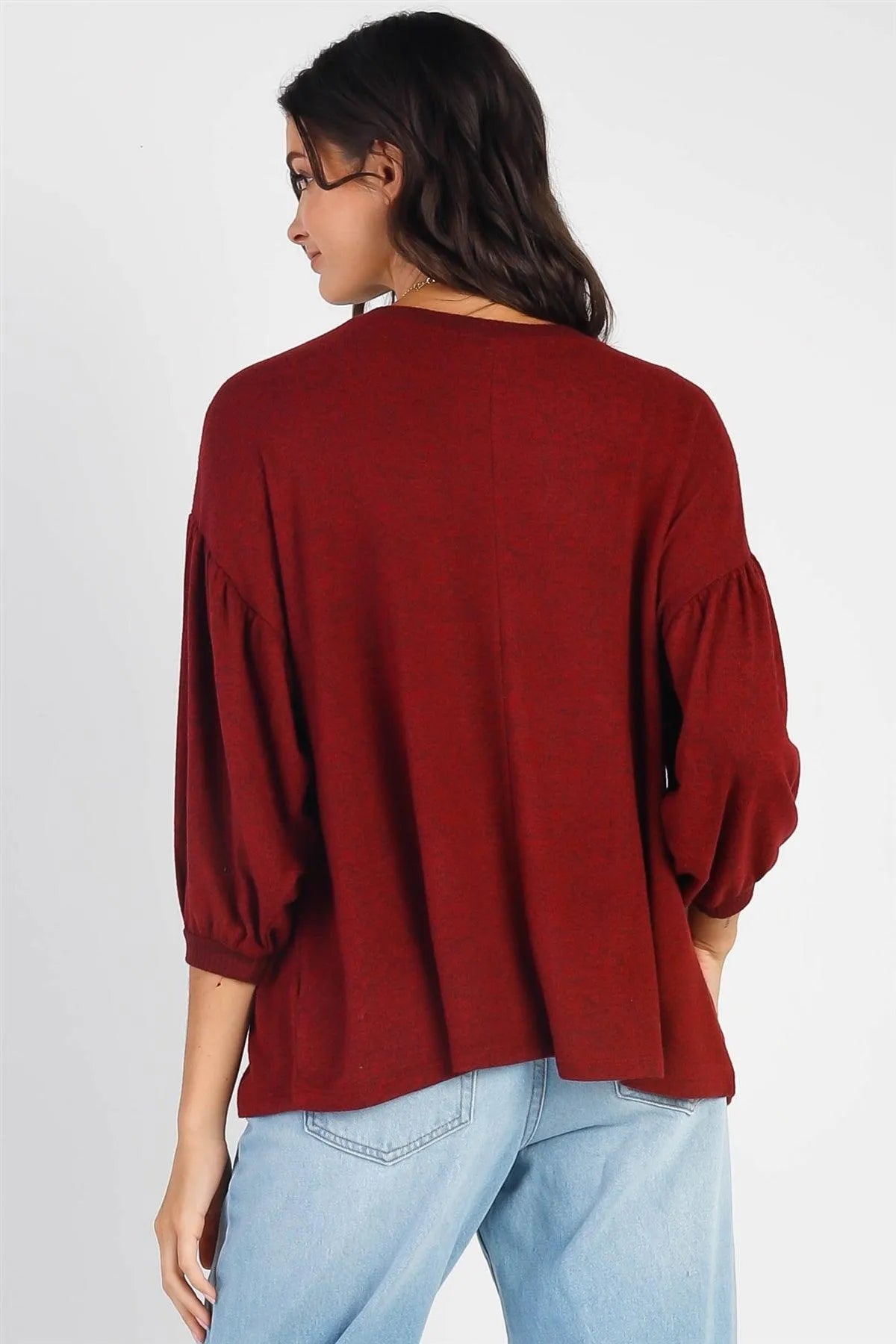 Burgundy Long Sleeve Puff Ballon Top - Tasha Apparel Wholesale