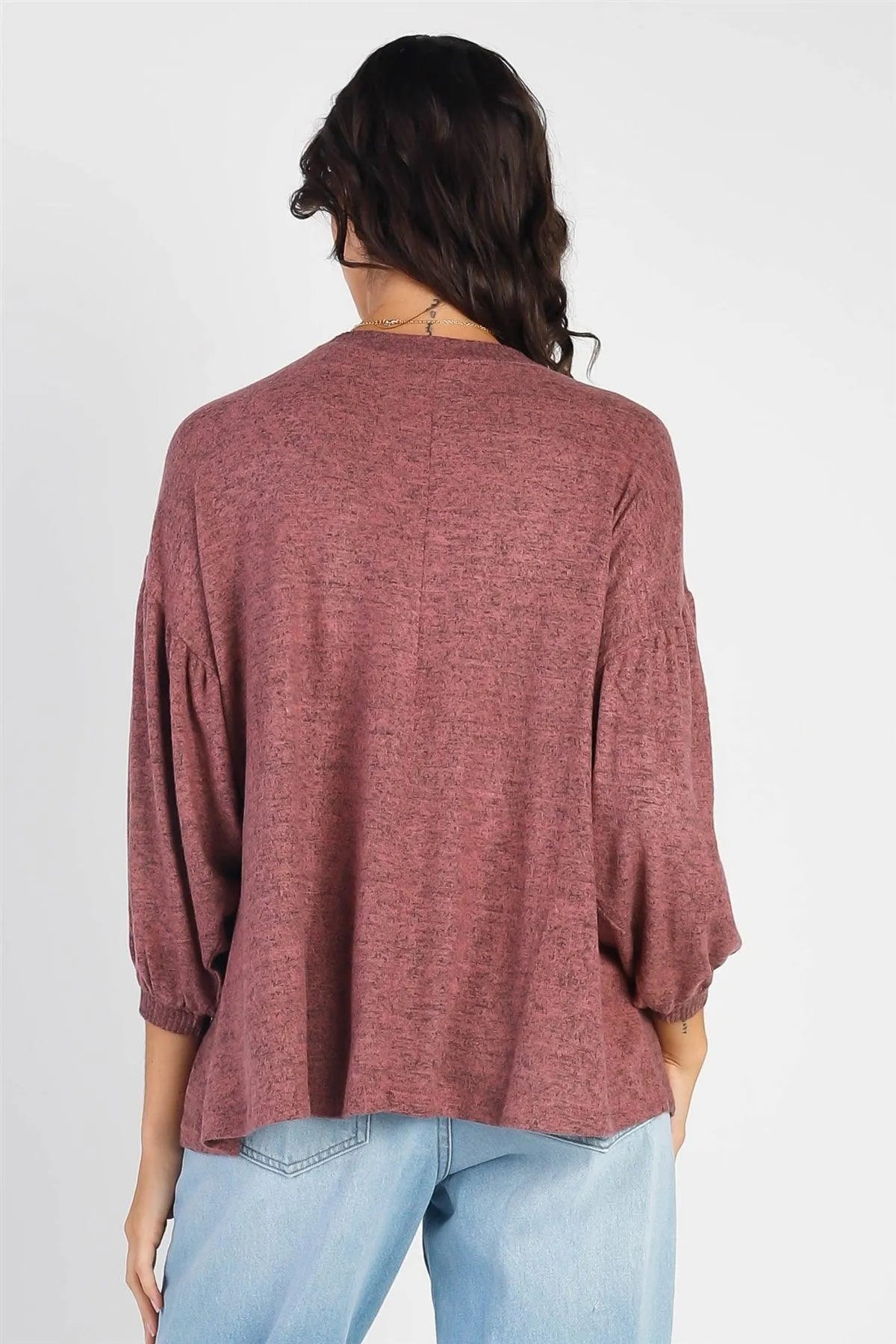 Mauve Long Sleeve Puff Ballon Soft Top - Tasha Apparel Wholesale