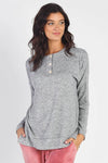 Heather Grey Basic Flannel Button-Up Trim Sweatshirt /1-1-1 - Tasha Apparel Wholesale