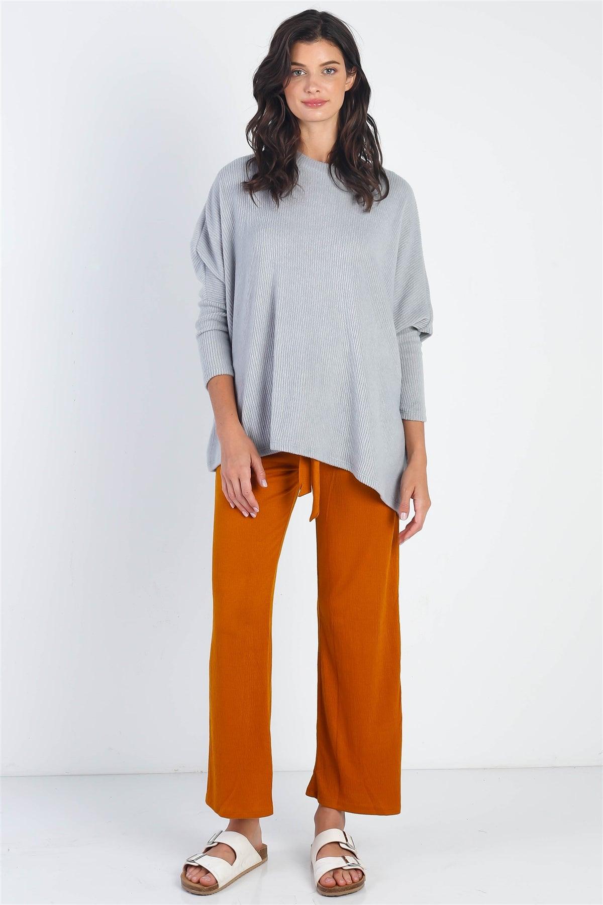 Heather Grey Flannel Ribbed Dolman Sleeve Sweater /1-1-1