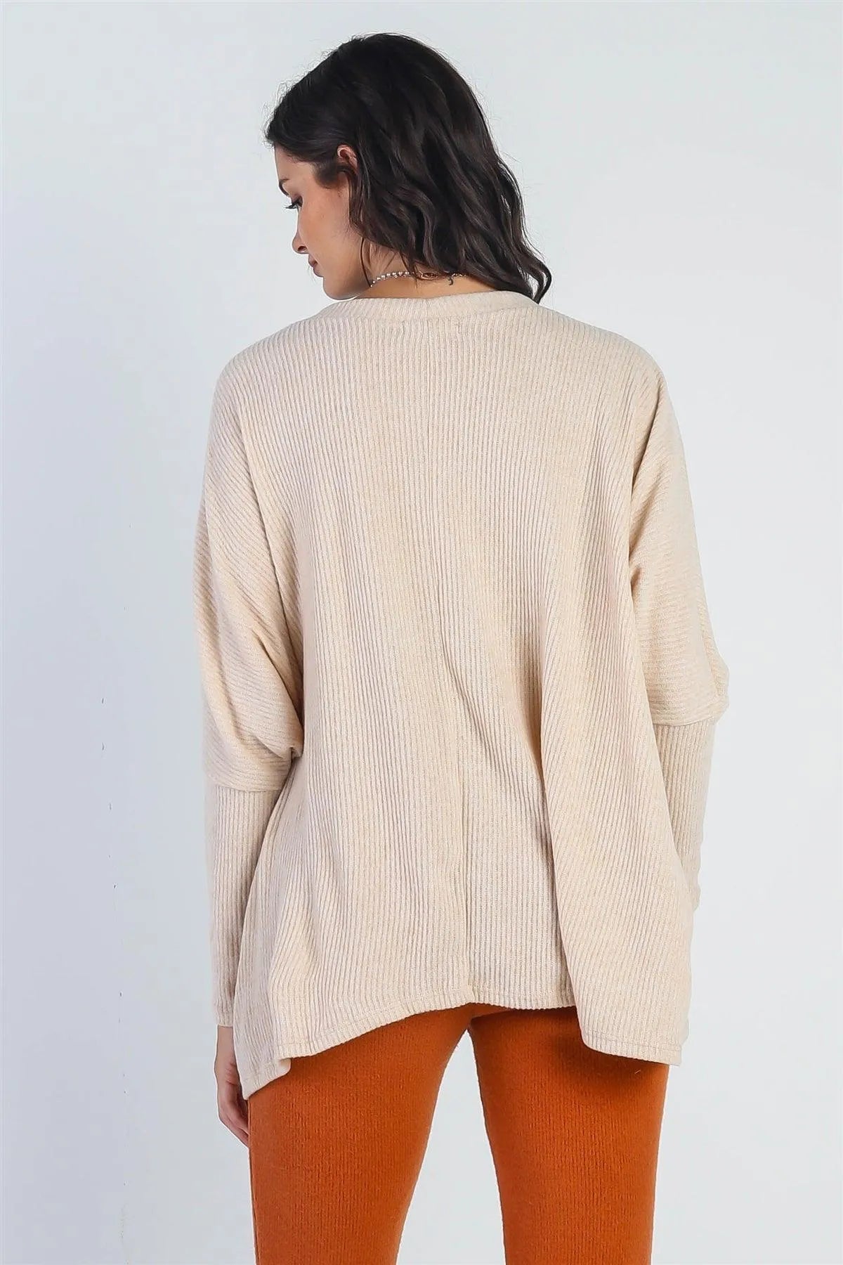 Oatmeal Flannel Ribbed Dolman Sleeve Sweater /1-2-2 - Tasha Apparel Wholesale
