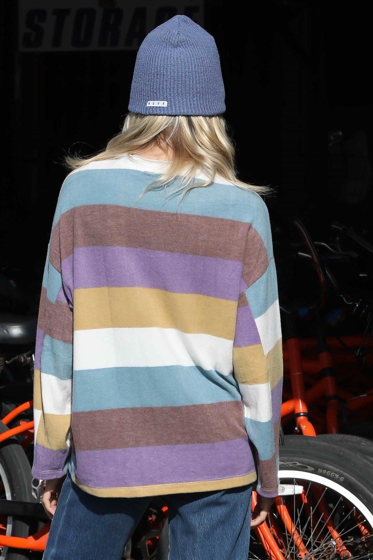 Multi Color Stripe Flannel Mock Neck Sweater /1-1-1