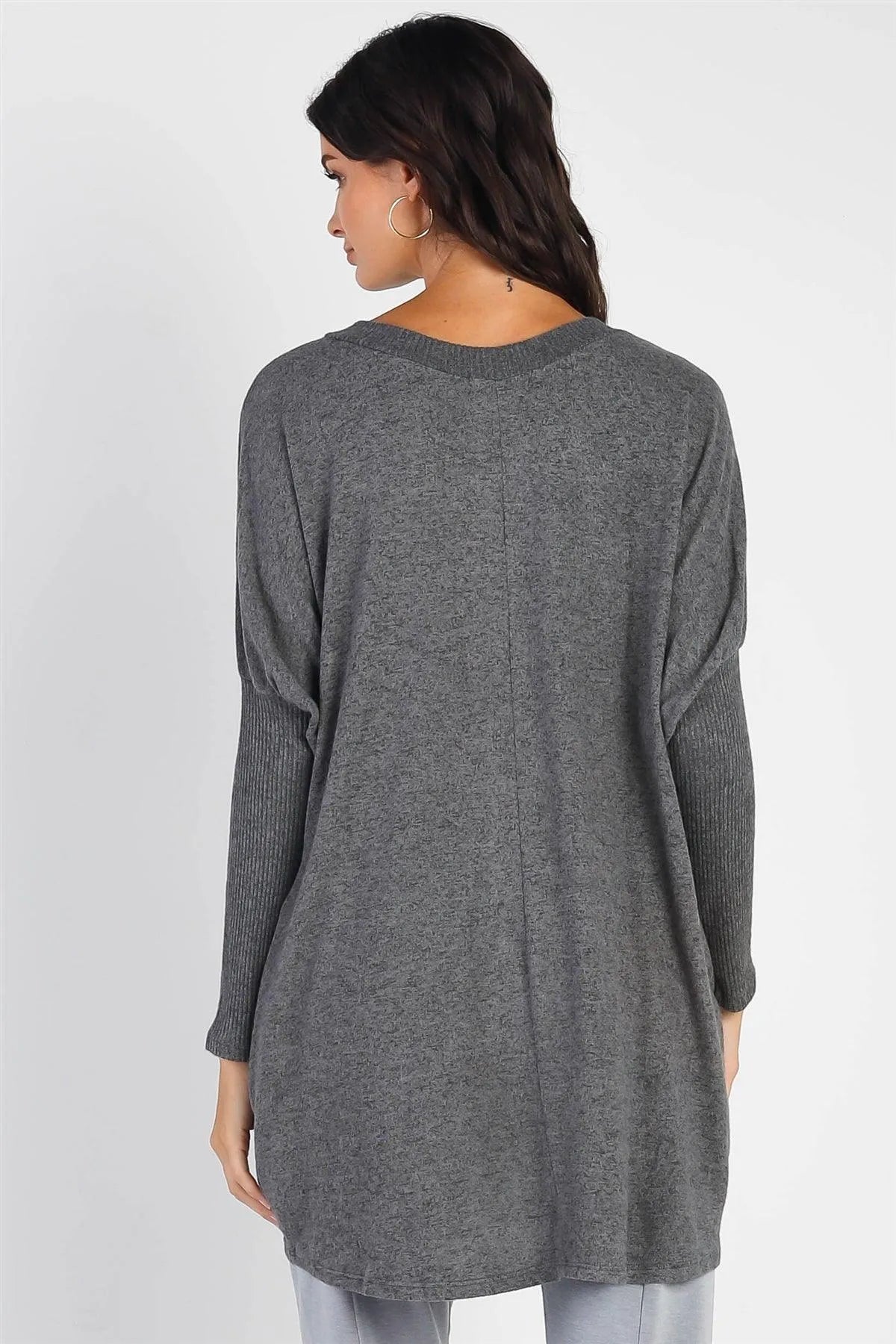 Charcoal V-Neck Dolman Long Sleeve Top /1-2-2 - Tasha Apparel Wholesale