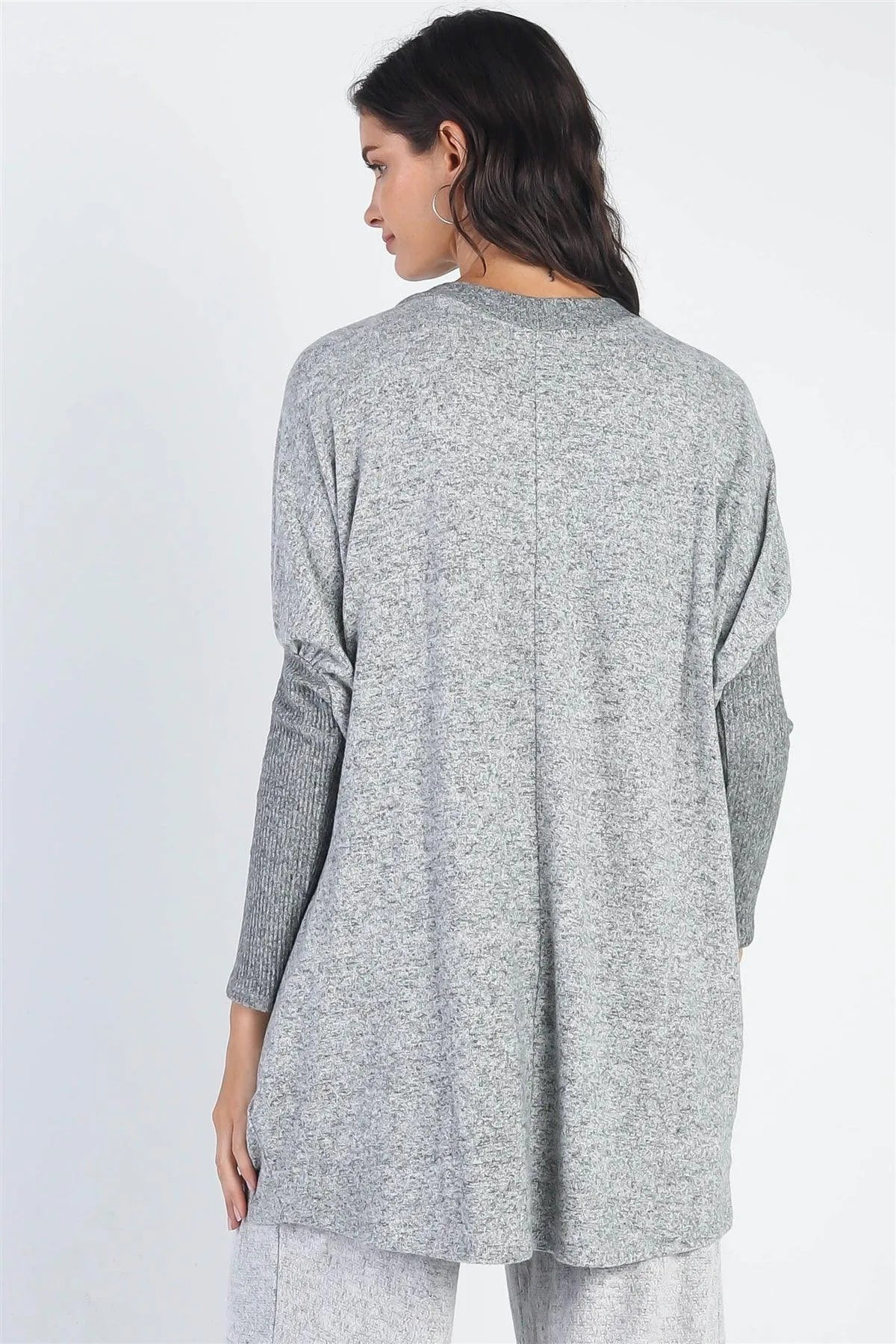 Heather Grey V-Neck Dolman Long Sleeve Top /1-1-1 - Tasha Apparel Wholesale
