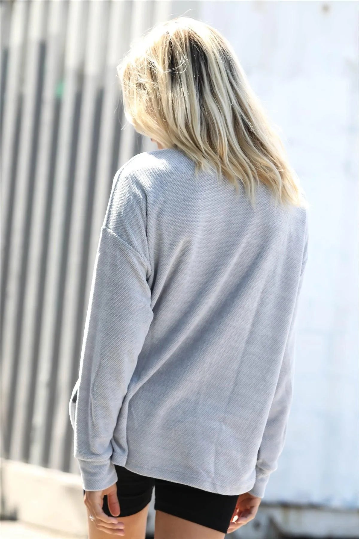 Silver Textured Velour Colorblock Sweater /1-1-1 - Tasha Apparel Wholesale