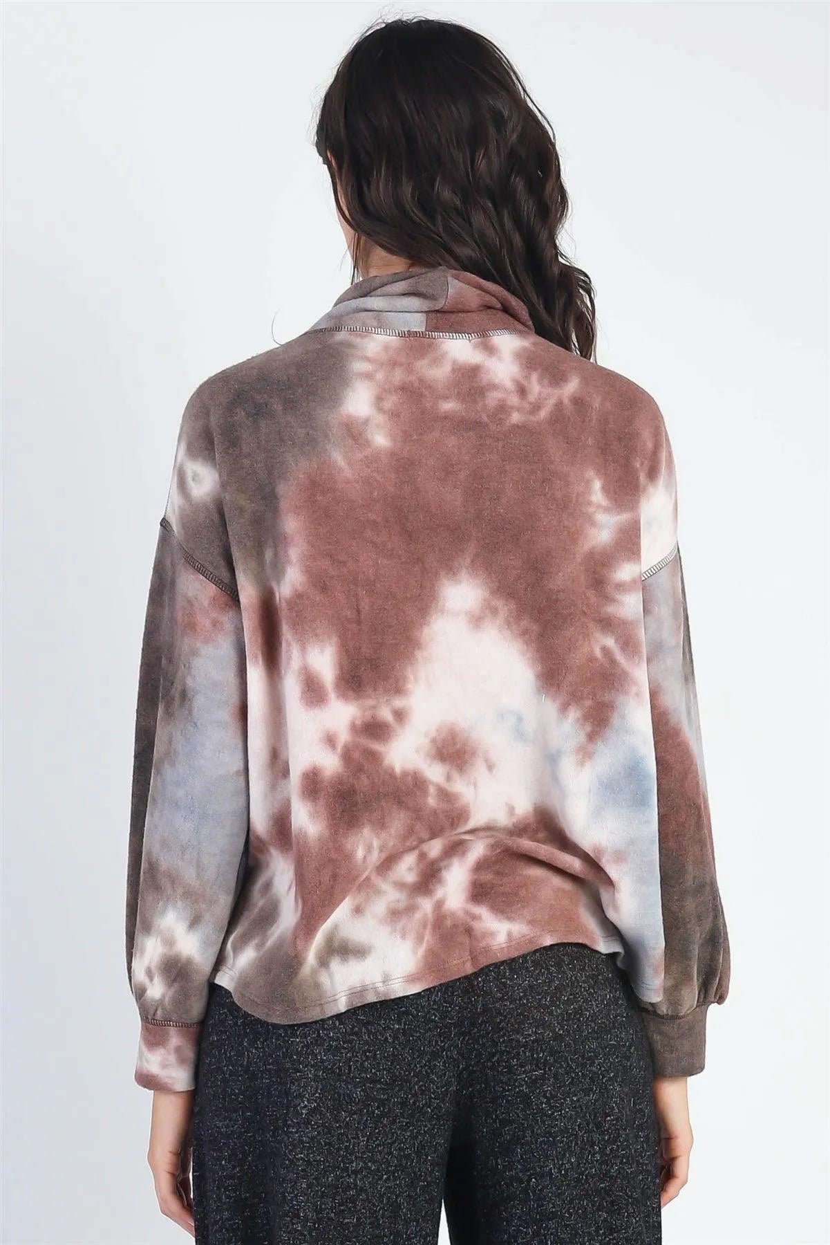 Brown Tie-Dye Turtle Neck Long Sleeve Sweatshirt /1-1-1 - Tasha Apparel Wholesale