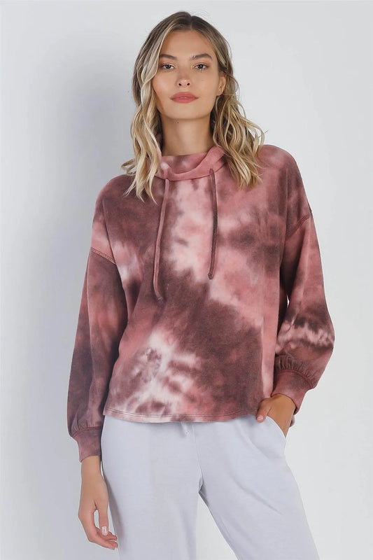 Mauve Tie-Dye Turtle Neck Long Sleeve Sweatshirt - Tasha Apparel Wholesale
