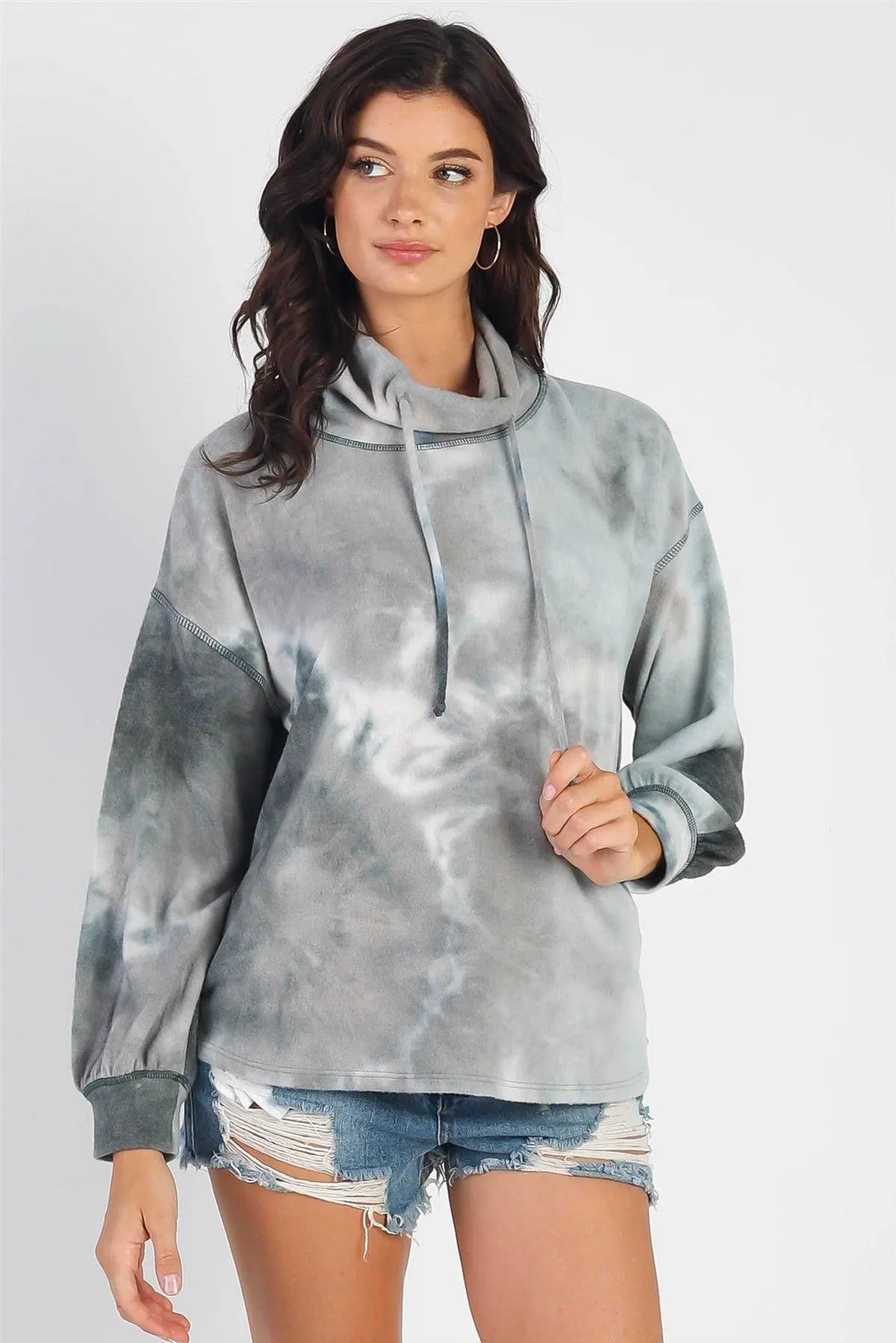 Teal Tie-Dye Turtle Neck Long Sleeve Top /1-1-1 - Tasha Apparel Wholesale