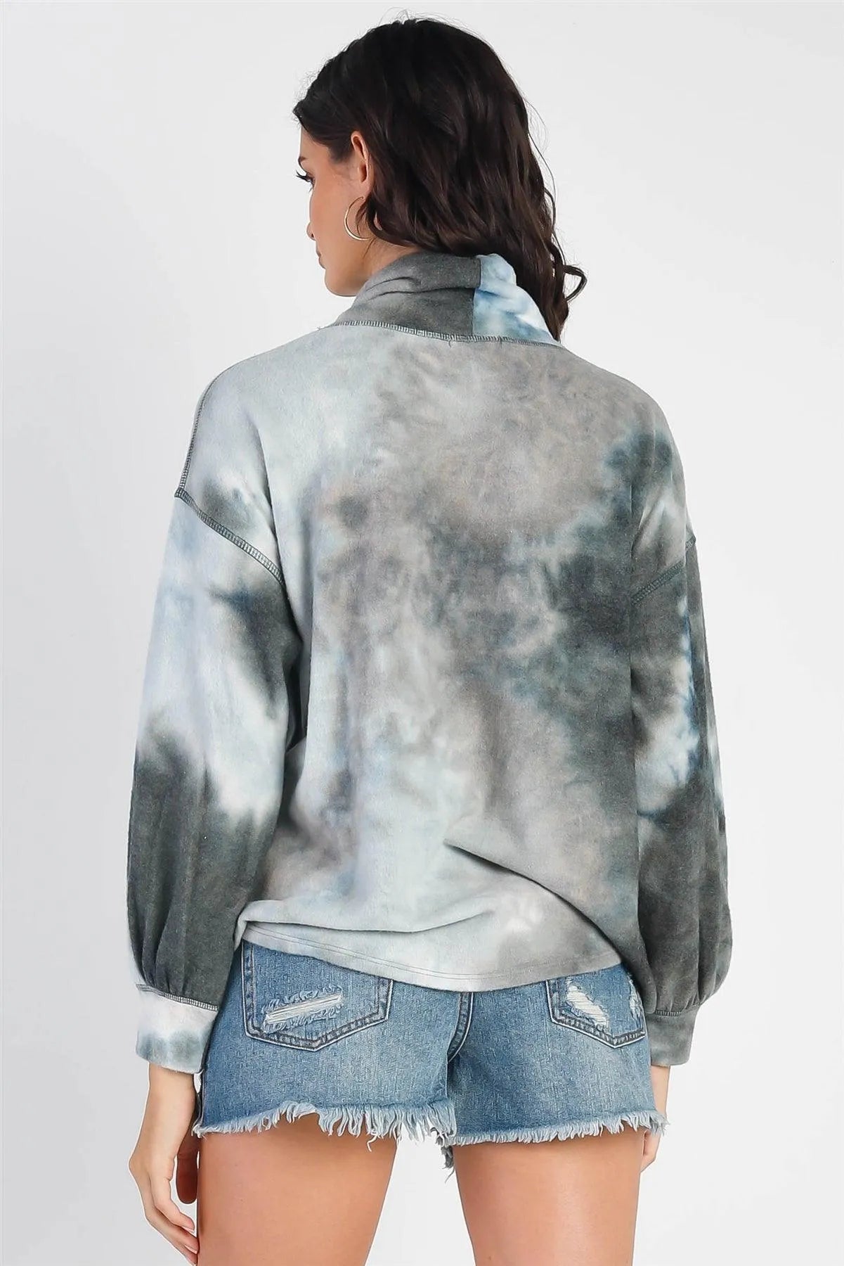 Teal Tie-Dye Turtle Neck Long Sleeve Top /1-1-1 - Tasha Apparel Wholesale