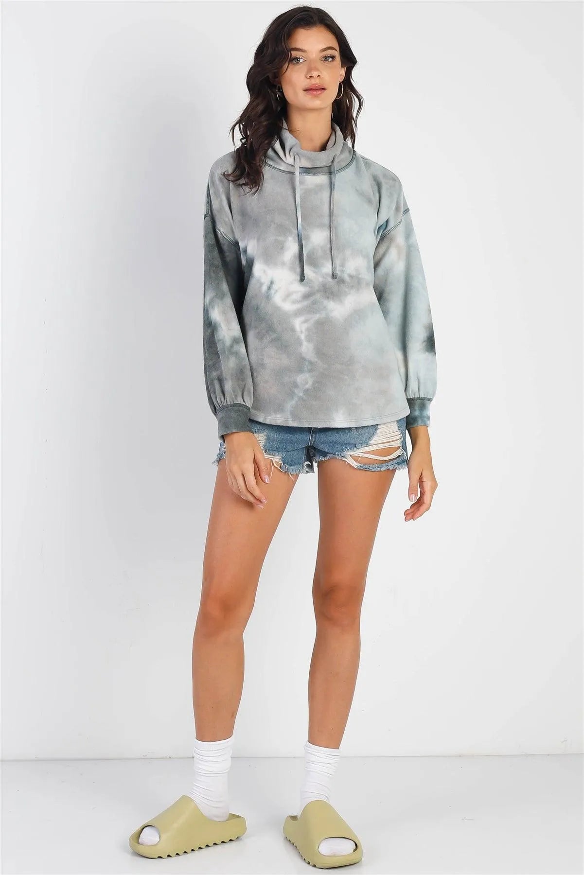 Teal Tie-Dye Turtle Neck Long Sleeve Top /1-1-1 - Tasha Apparel Wholesale