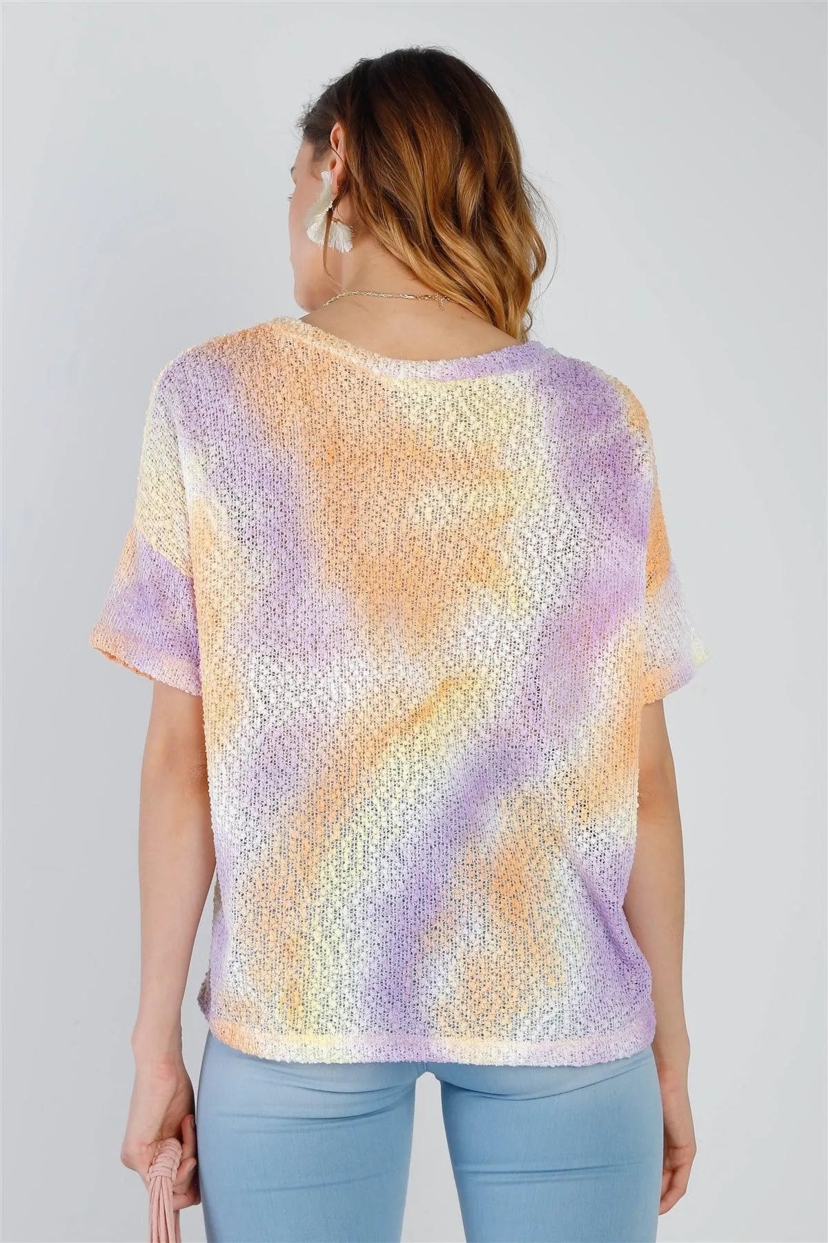 Multi Color Textured Knit Tie-Dye Short Sleeve Top /1-1-1 - Tasha Apparel Wholesale