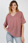 Blush V-Neck Short Sleeve Relaxed Top /1-1-1 - Tasha Apparel Wholesale