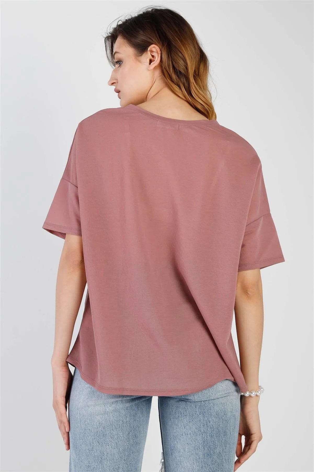 Blush V-Neck Short Sleeve Relaxed Top /1-1-1 - Tasha Apparel Wholesale